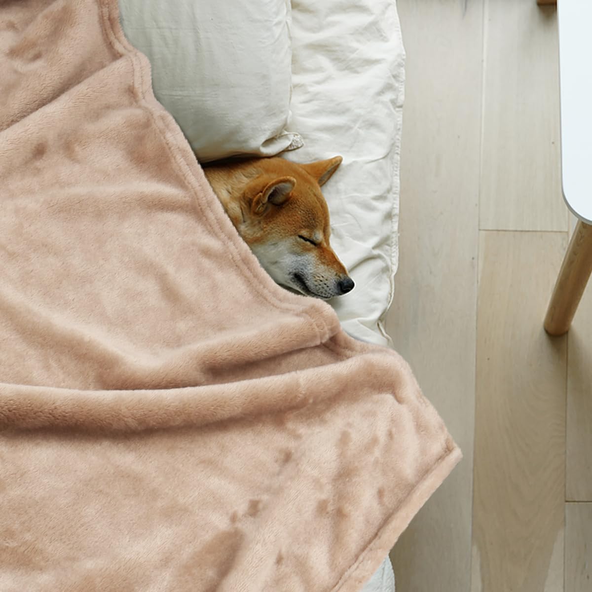 Washable puppy blankets protecting a living room sofa from pet fur.