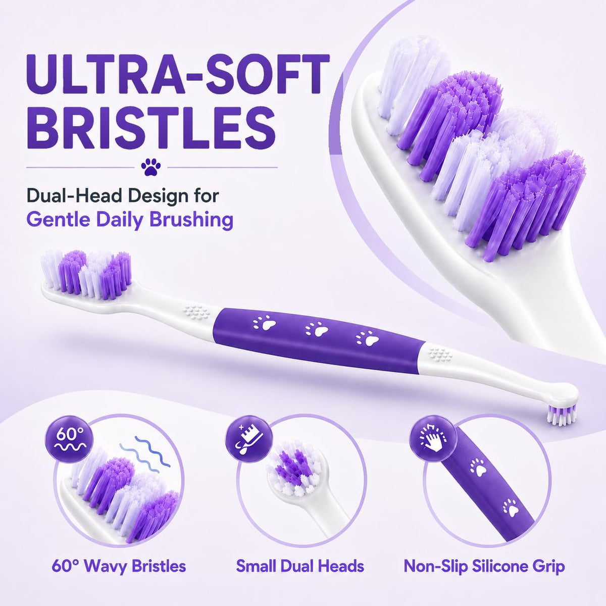 Vvhomife dog toothbrush 60 degree wavy bristles