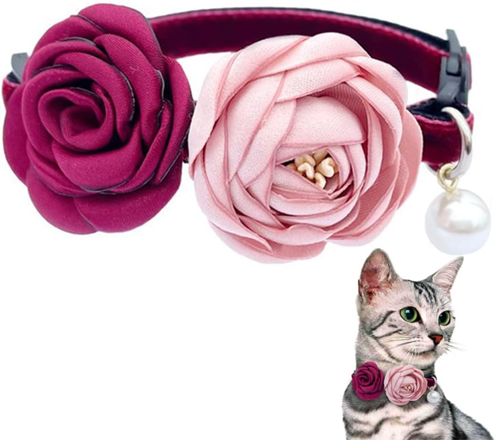 Side view of the movable 3D purple flower accent on the breakaway kitten neckband