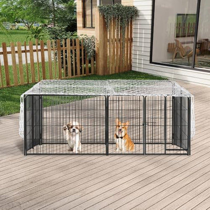 Weather resistant outdoor pet exercise pen netting with secure anchors