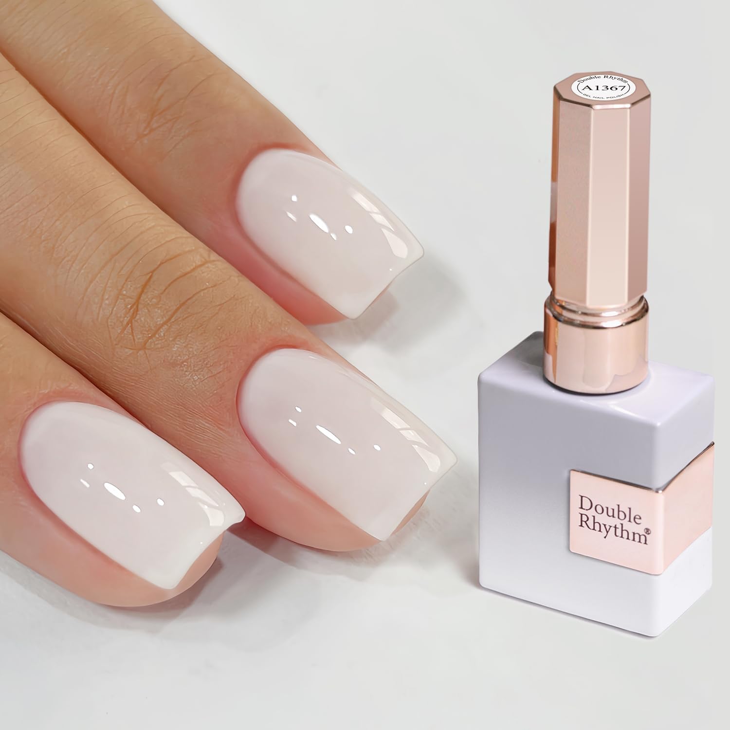 Double Rhythm gel nail polish pure sheer milky white front bottle view