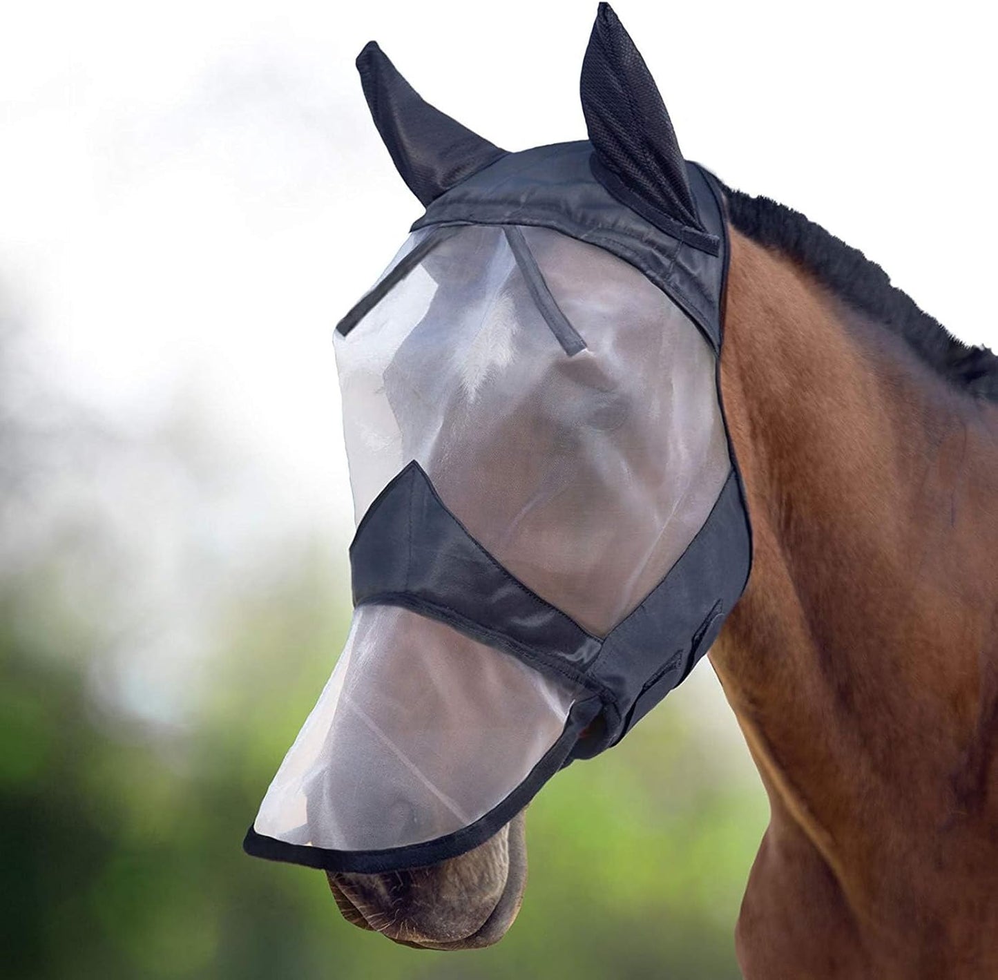 Harrison Howard CareMaster Horse Fly Mask Large Eye Space Long Nose with Ears Full Face Black Large Full Size - Image 11