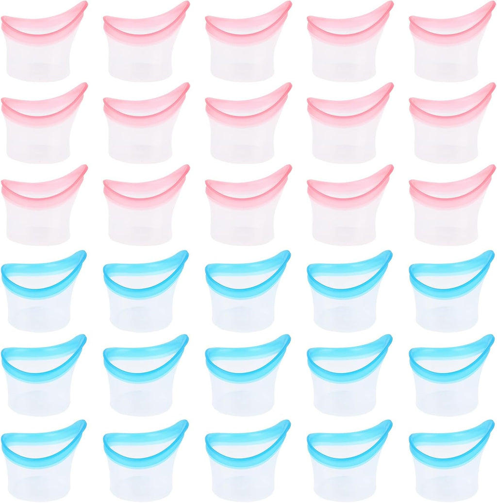 BUWUSMU 30 piece silicone eye wash cups front view for eye cleansing.