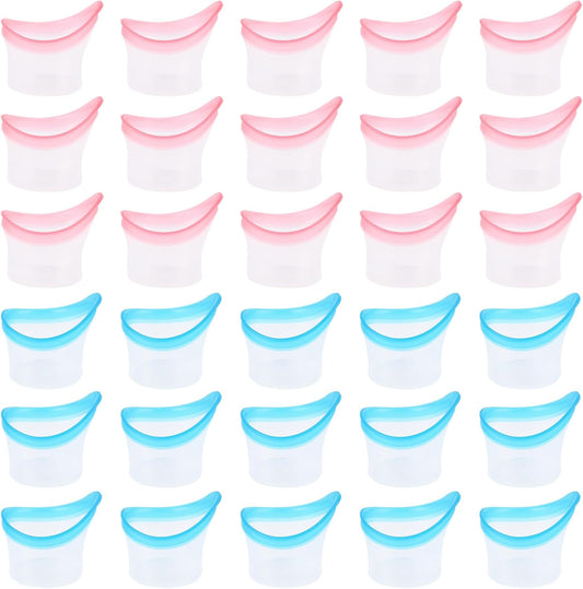 BUWUSMU 30 piece silicone eye wash cups front view for eye cleansing.