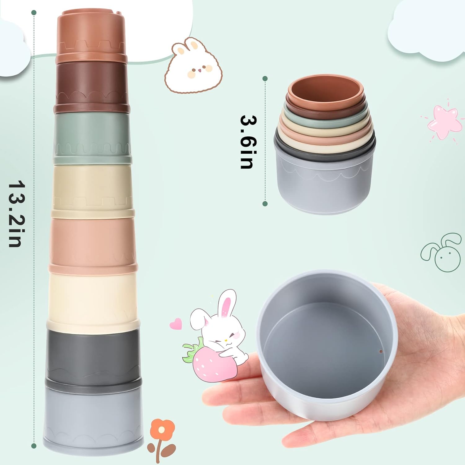 Durable plastic interactive bunny nesting toys being used as a slow feeder container