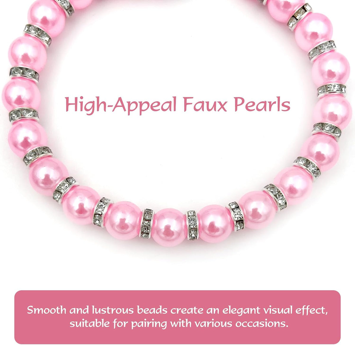 Side view of the premium pink pet collar displaying the flexible secure jewelry clasp.
