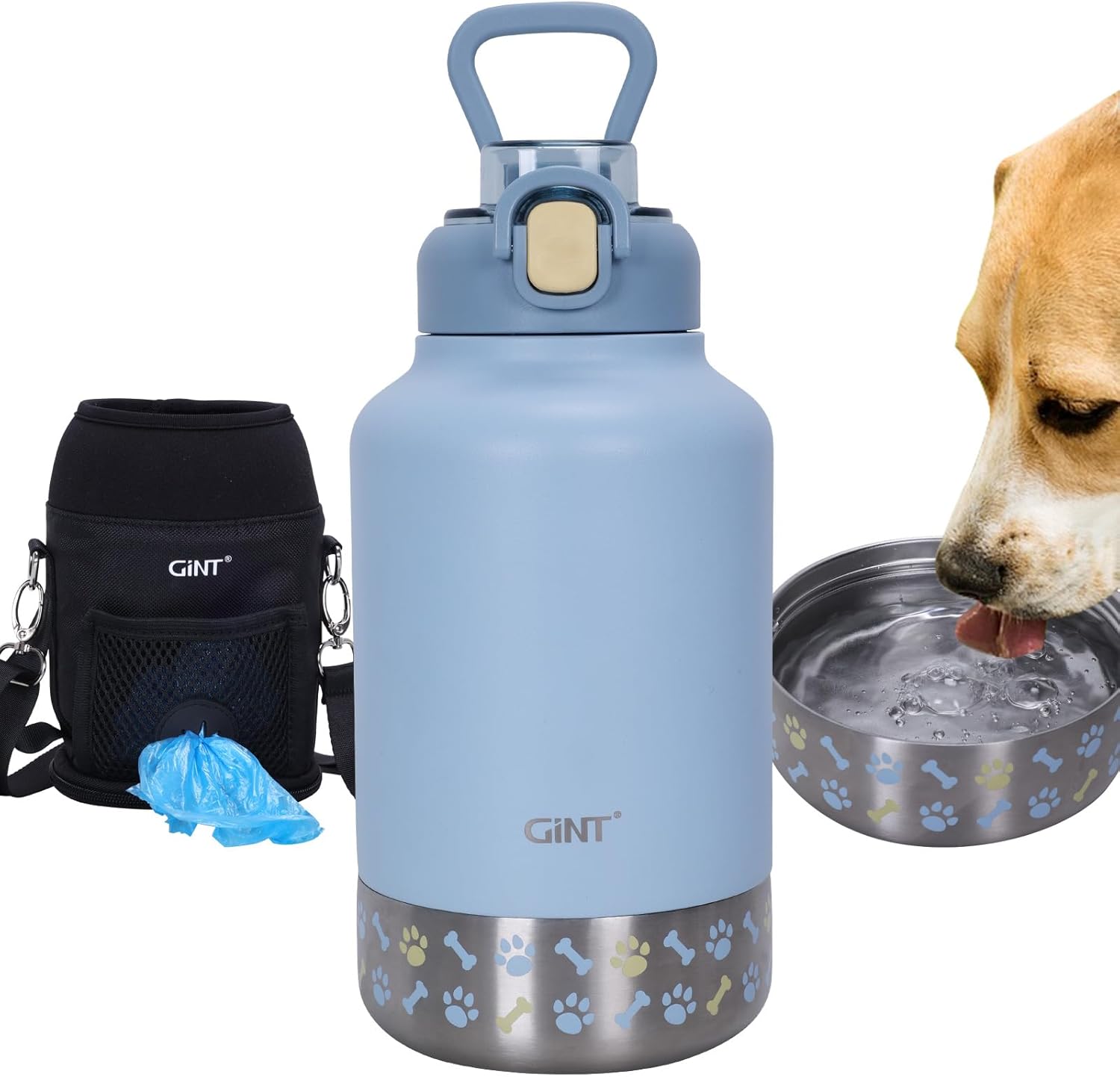 GiNT 37oz Insulated Stainless Steel Dog & Human Water Bottle | Leakproof Travel Dispenser with Detachable 10oz Bowl, 24H Cold/12H Hot, Carrying Case for Walking, Hiking, Camping & Outdoor Travel - Image 11