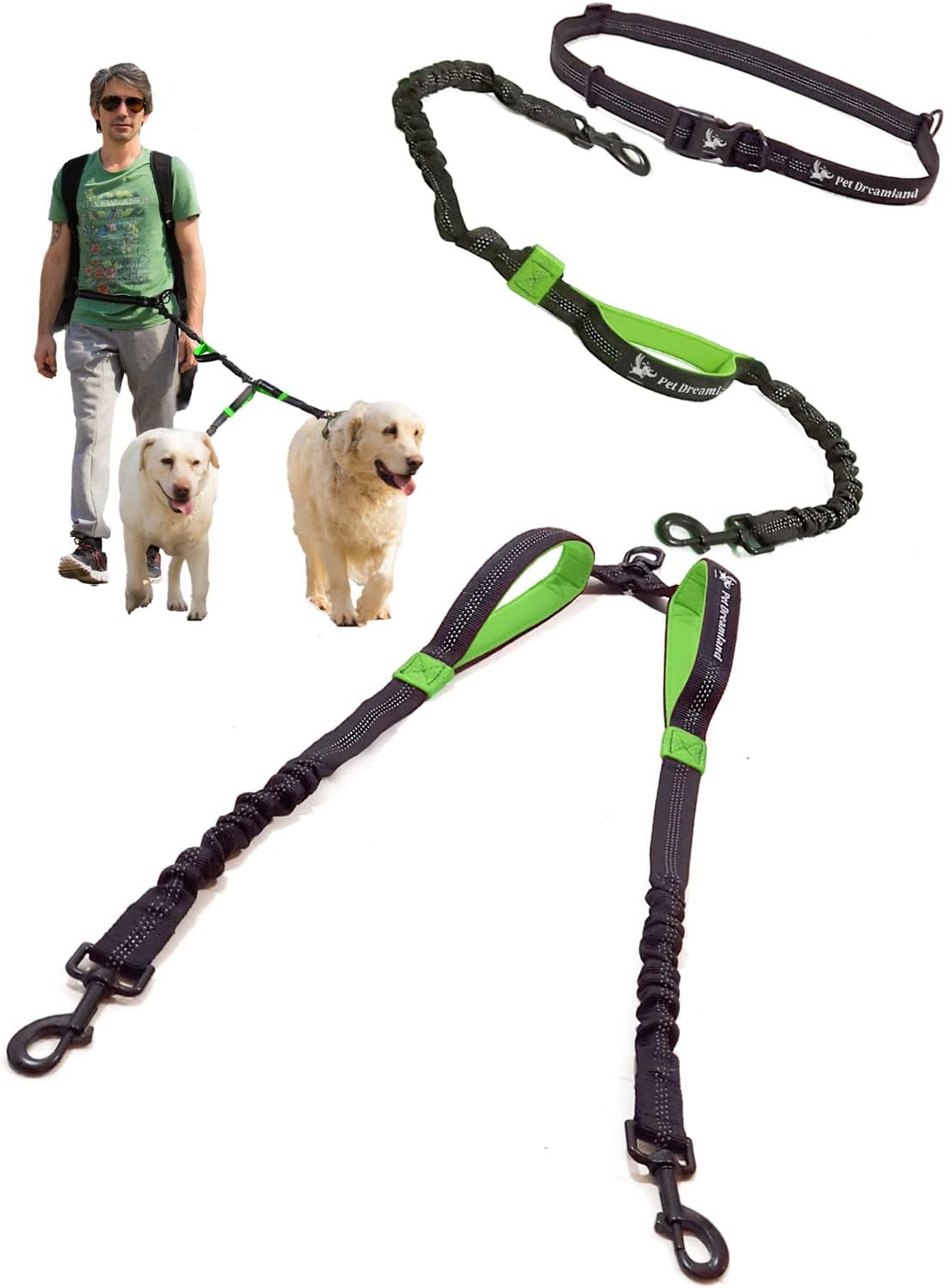 Pet Dreamland Exquisite Hands Free Double Dog Leash for Two Dogs with Tangle-Free Swivel. Premium Quality & Versatile for Running. You Will Absolutely Love This Amazing Waist Leash (Khaki & Orange) - Image 12