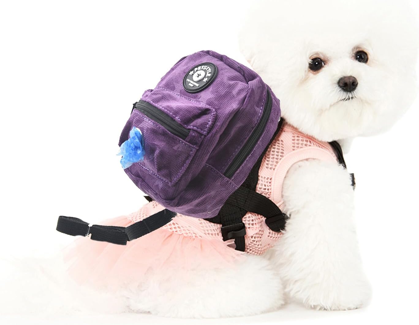 FLAdorepet pet self carrier back view highlighting the integrated poop bag dispenser feature