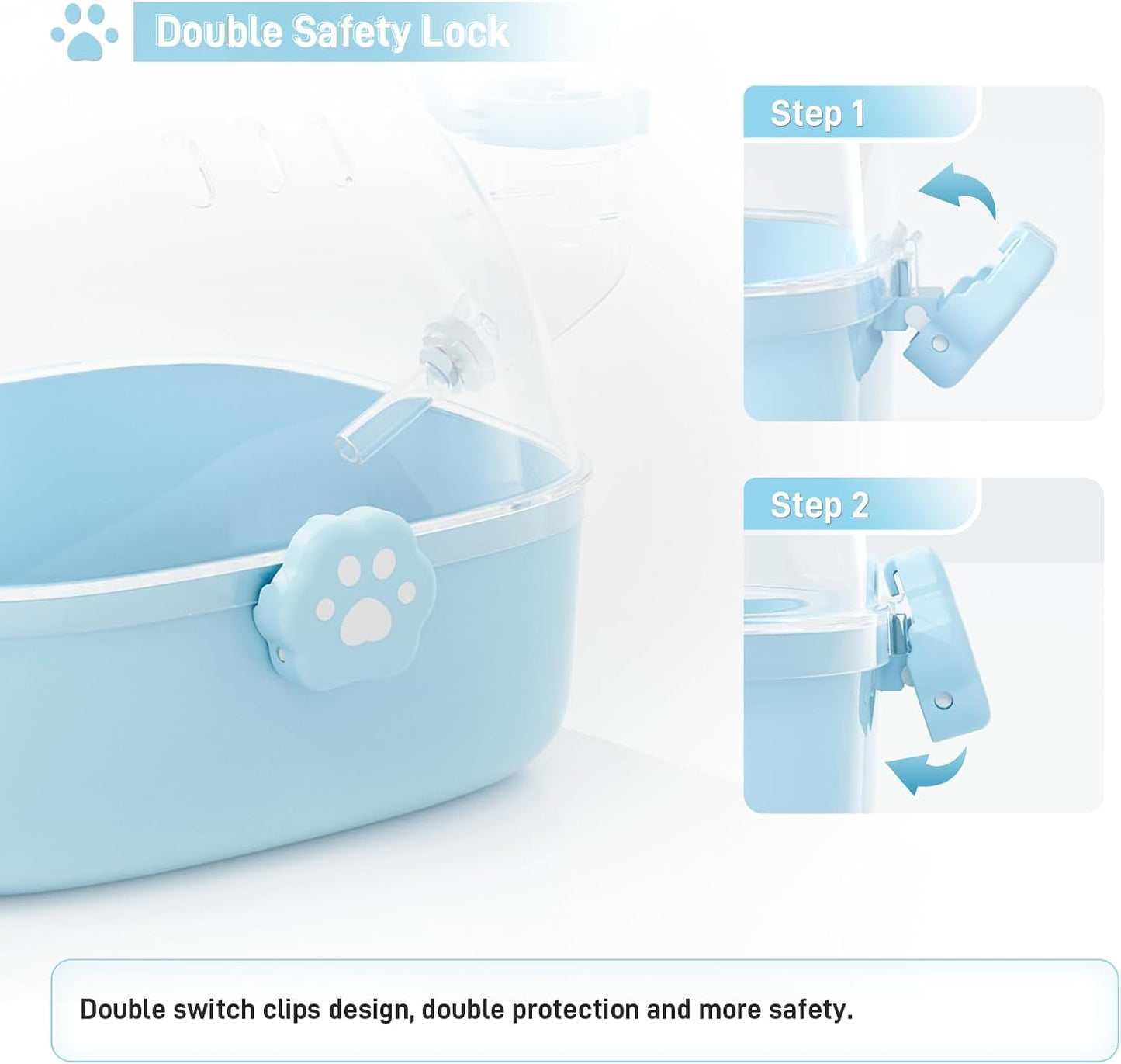 BUCATSTATE Small Animal Carrier Cage with Water Bottle, Portable Hamster Travel Carrier Carry Case 7.24" L*6.69 W *6.42" H for Small Pets, Gerbils, Mice, Dwarf Hamster (Blue) - Image 6