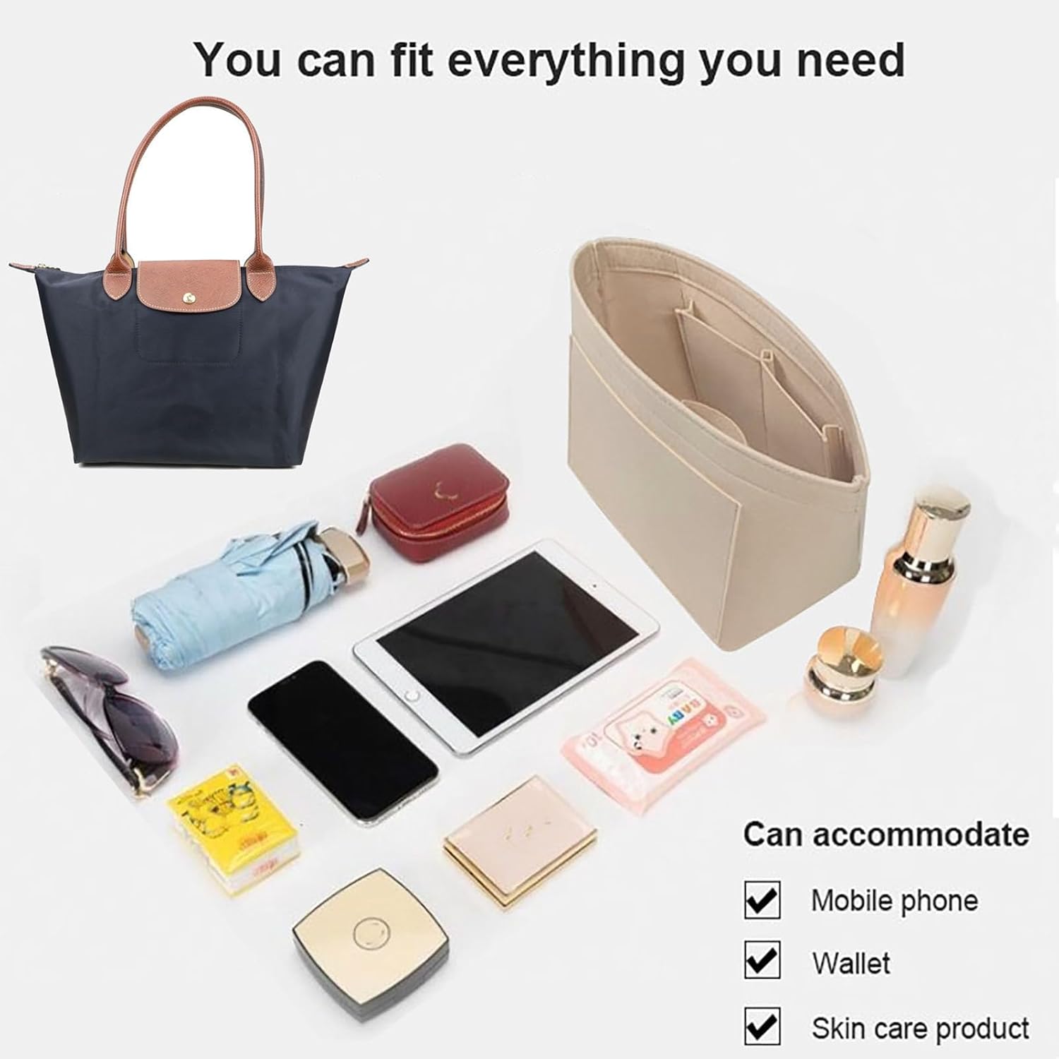 Lckaey felt insert inside a large tote bag maintaining its shape