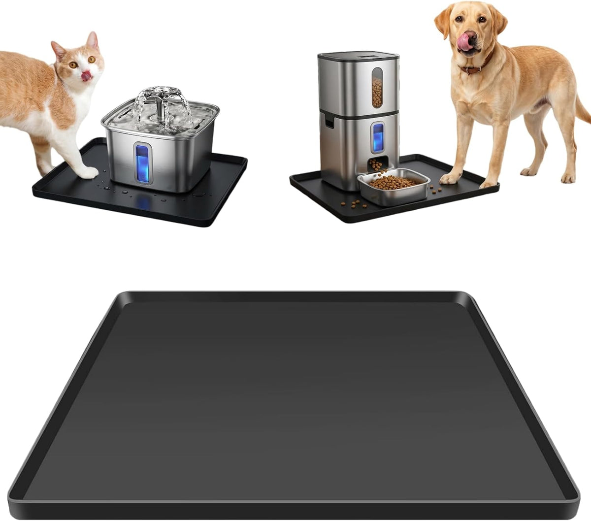 Silicone Square Mat 16x16 for Water Bowl, Waterproof Pet Bowls Mat, Black - Image 10