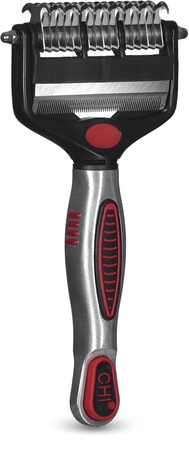CHI 2-in-1 grooming rake packaging and product components