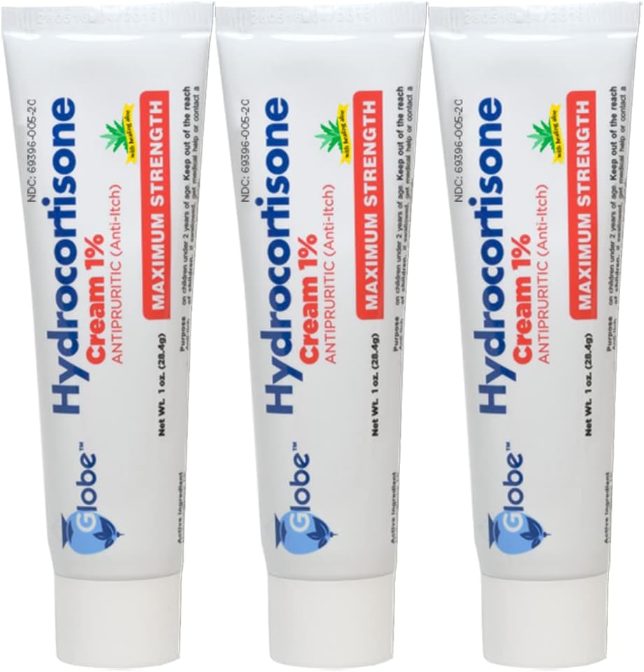Globe Hydrocortisone Maximum Strength Cream 3 Pack front view for itch relief.