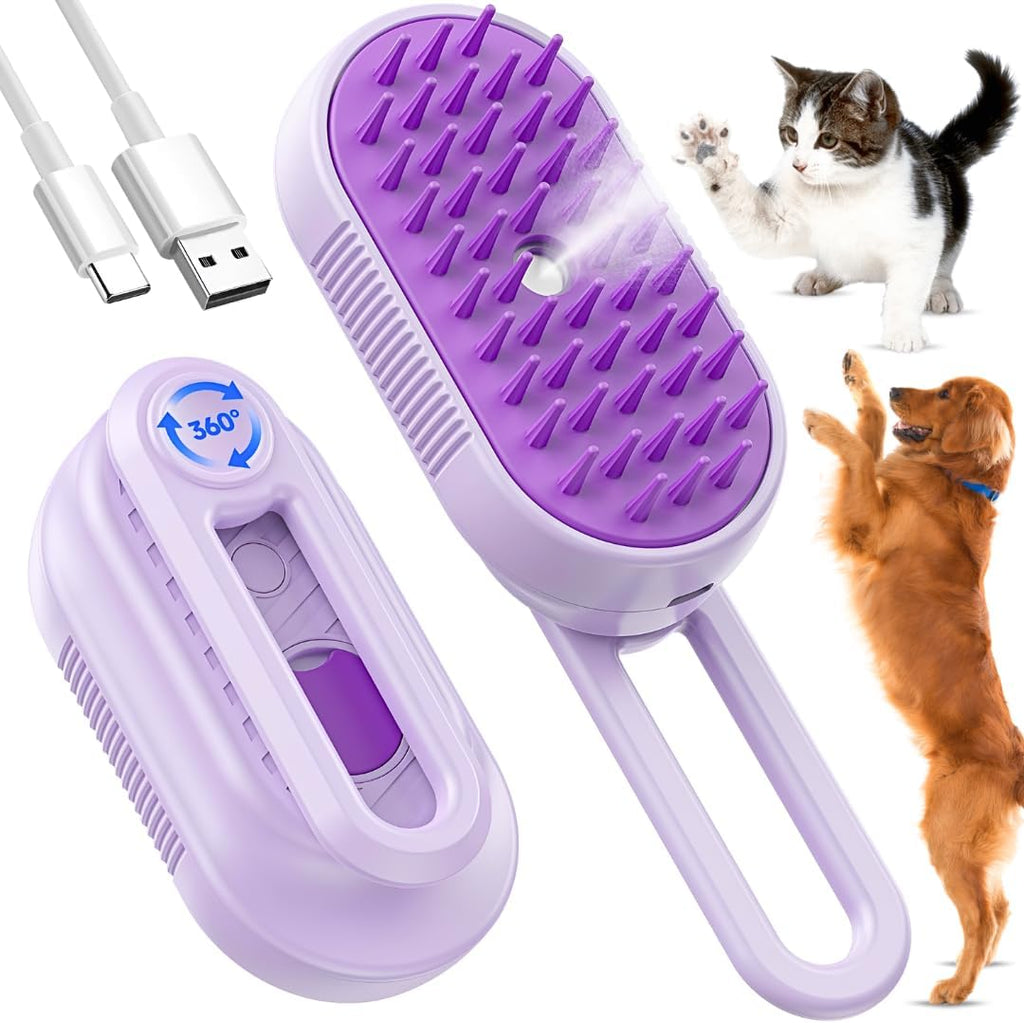 Cat Steam Brush for Shedding, 4-in-1 Rechargeable Pet Grooming Brush for Cats & Dogs, Anti-Static, Massage, Cleaning & Combing with Gentle Steam, Removes Loose Hair & Tangles (White) - Image 9