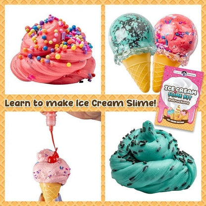 Inside view of the DIY slime making set displaying clear glue, foam soap, and colorful mix-ins.