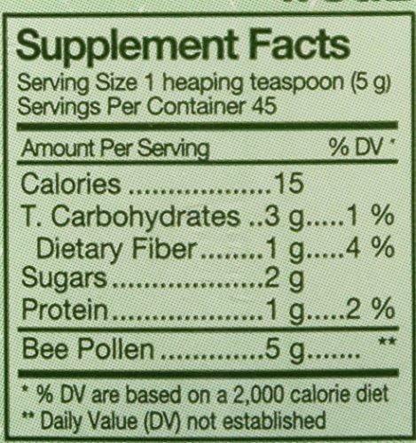 Keto and paleo friendly YS Organic bee pollen health supplement jar back panel