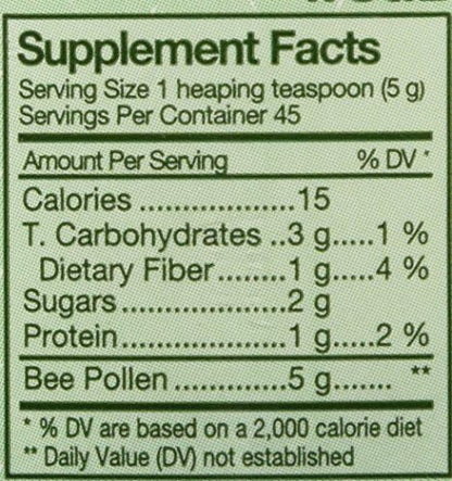 Keto and paleo friendly YS Organic bee pollen health supplement jar back panel