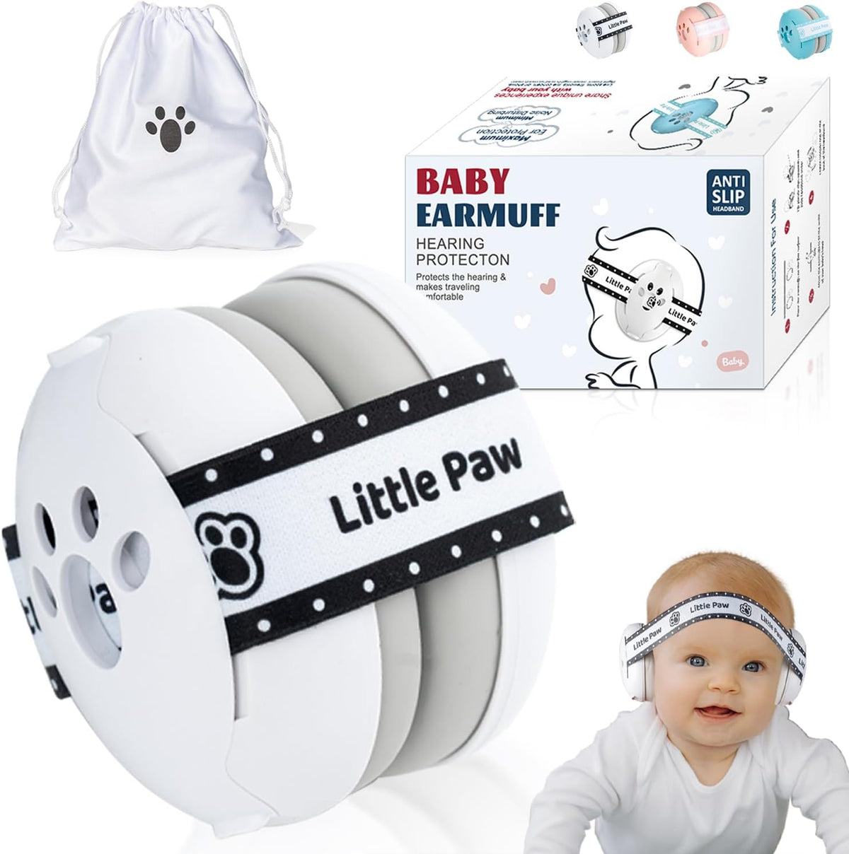 Dekukar Baby Ear Muffs noise protection front view white