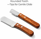 FAQQI pet grooming knife showing durable riveted wooden grip