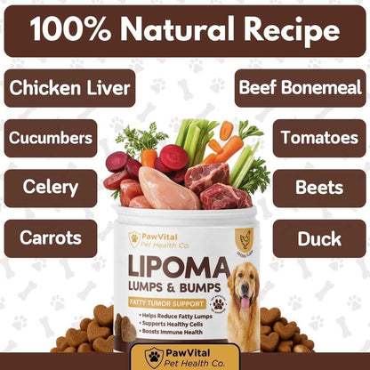 Chicken flavored dietary supplement for dogs prone to fatty lumps.
