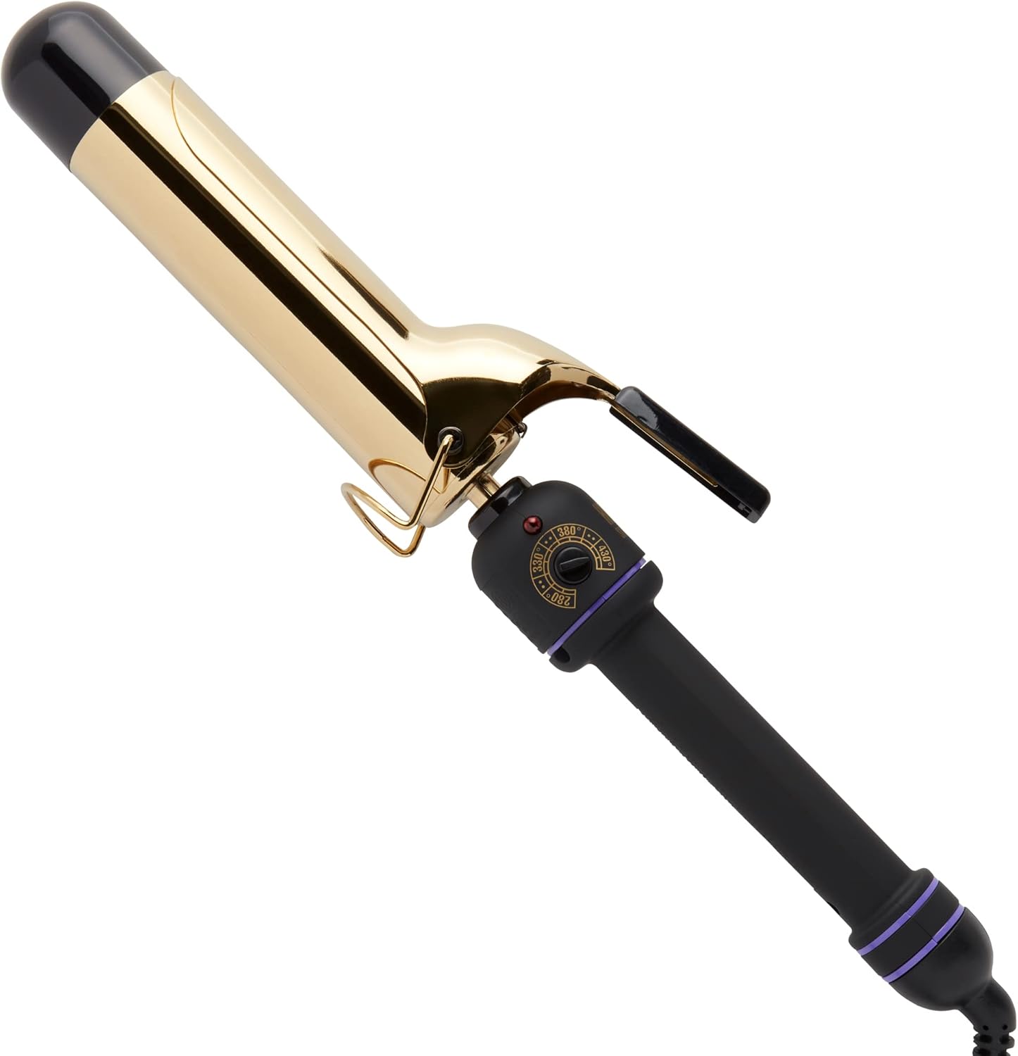 Hot Tools Pro Signature Gold Curling Iron front view showcasing the shiny 24K gold barrel.