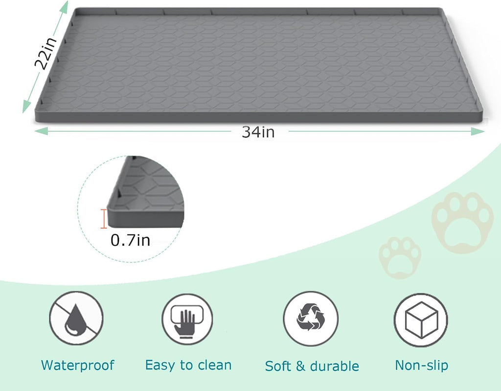 Easy cleaning of gray silicone cat litter mat being rinsed with water