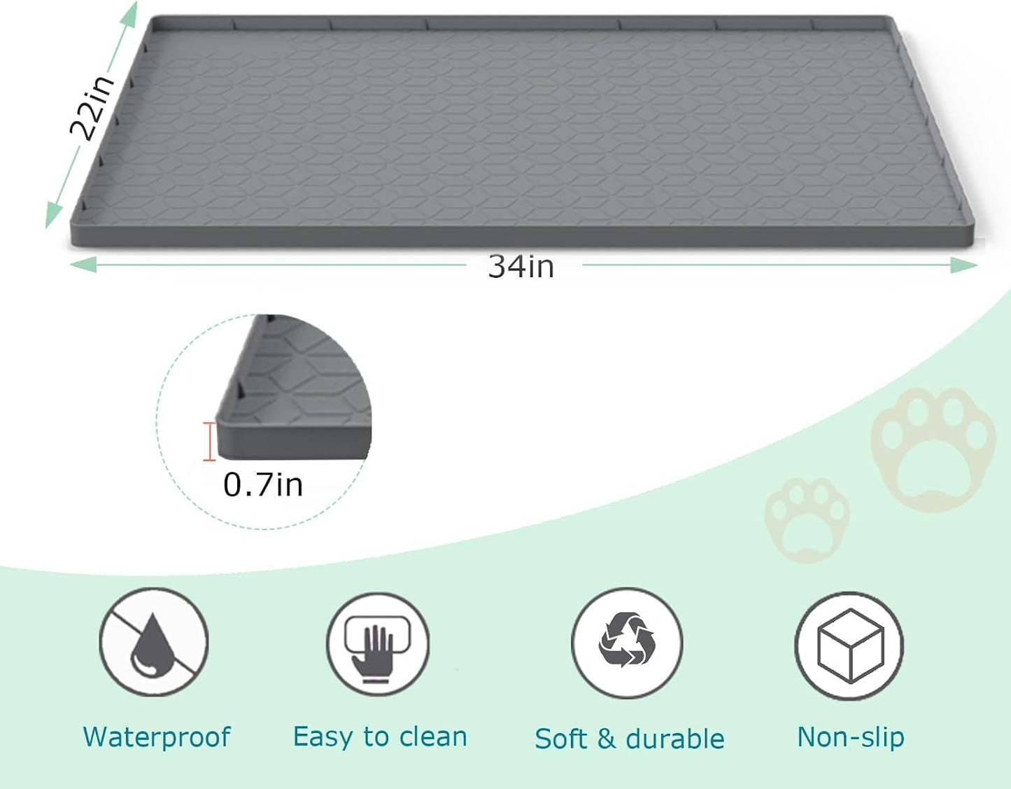 Easy cleaning of gray silicone cat litter mat being rinsed with water