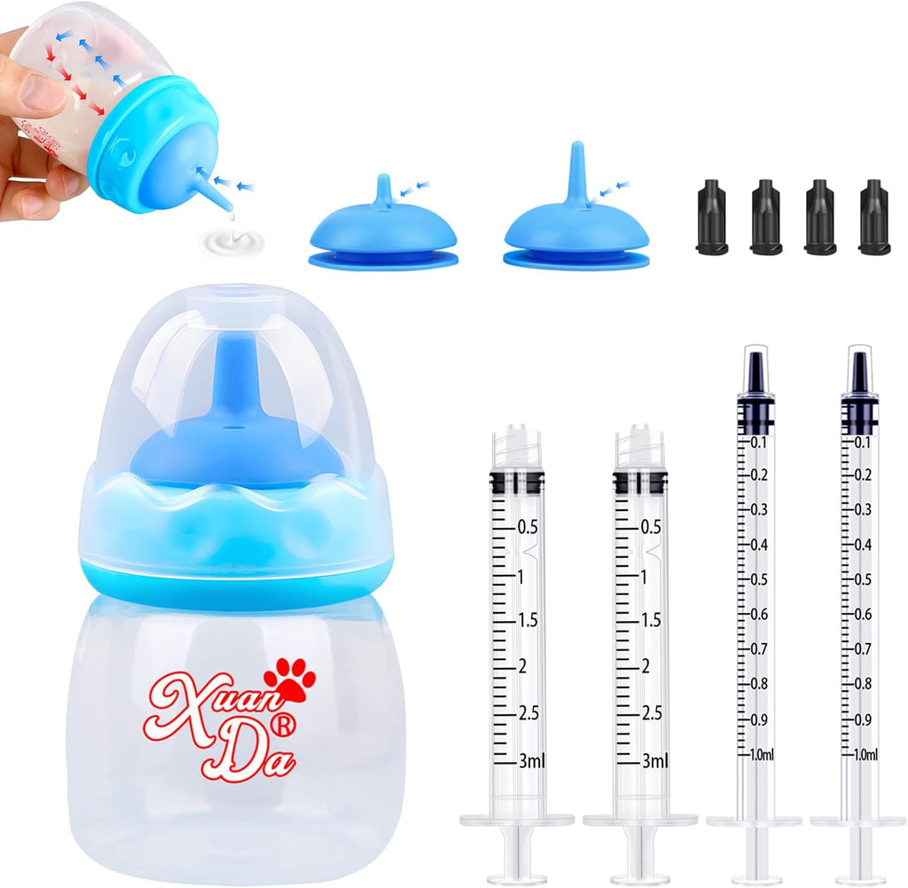Xuanda pet feeding bottle and syringes kit front view for newborn animal nursing care.