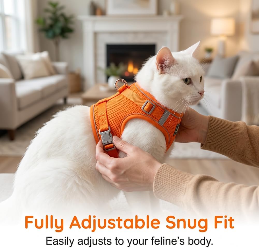Nitvei blue medium cat harness being adjusted for a snug secure fit