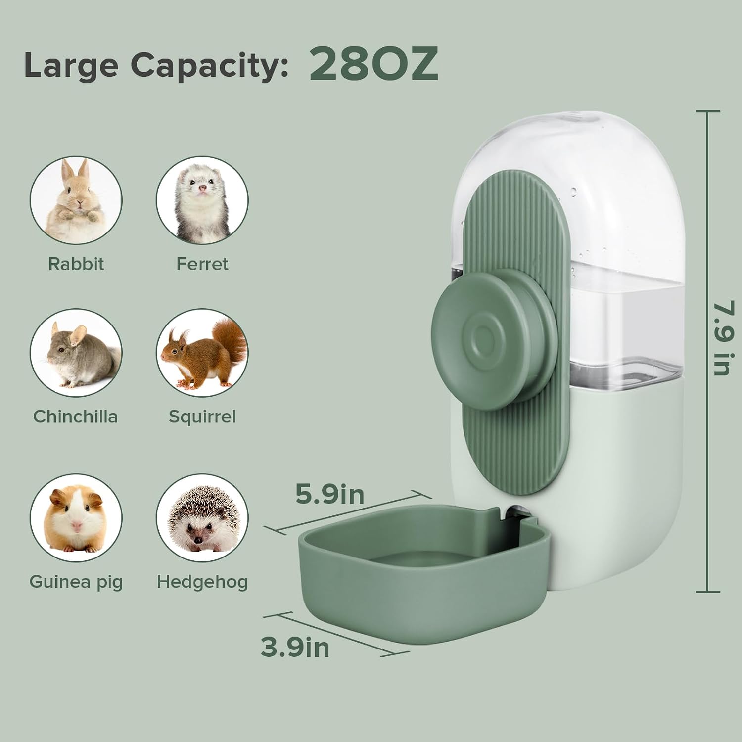 Kenond 28oz Hanging Automatic Rabbit Water Bottle, Guinea Pig Water Bottle No Drip, Gravity Water Dispenser for Cage, Suitable for Guinea Pig, Bunny, Hamsters and Other Small Animals(Green) - Image 4