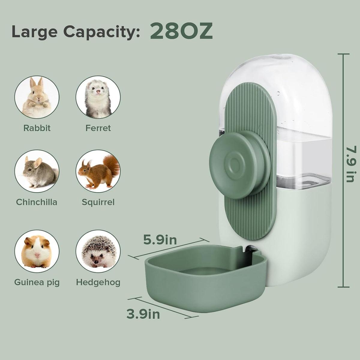 Kenond 28oz Hanging Automatic Rabbit Water Bottle, Guinea Pig Water Bottle No Drip, Gravity Water Dispenser for Cage, Suitable for Guinea Pig, Bunny, Hamsters and Other Small Animals(Green) - Image 4