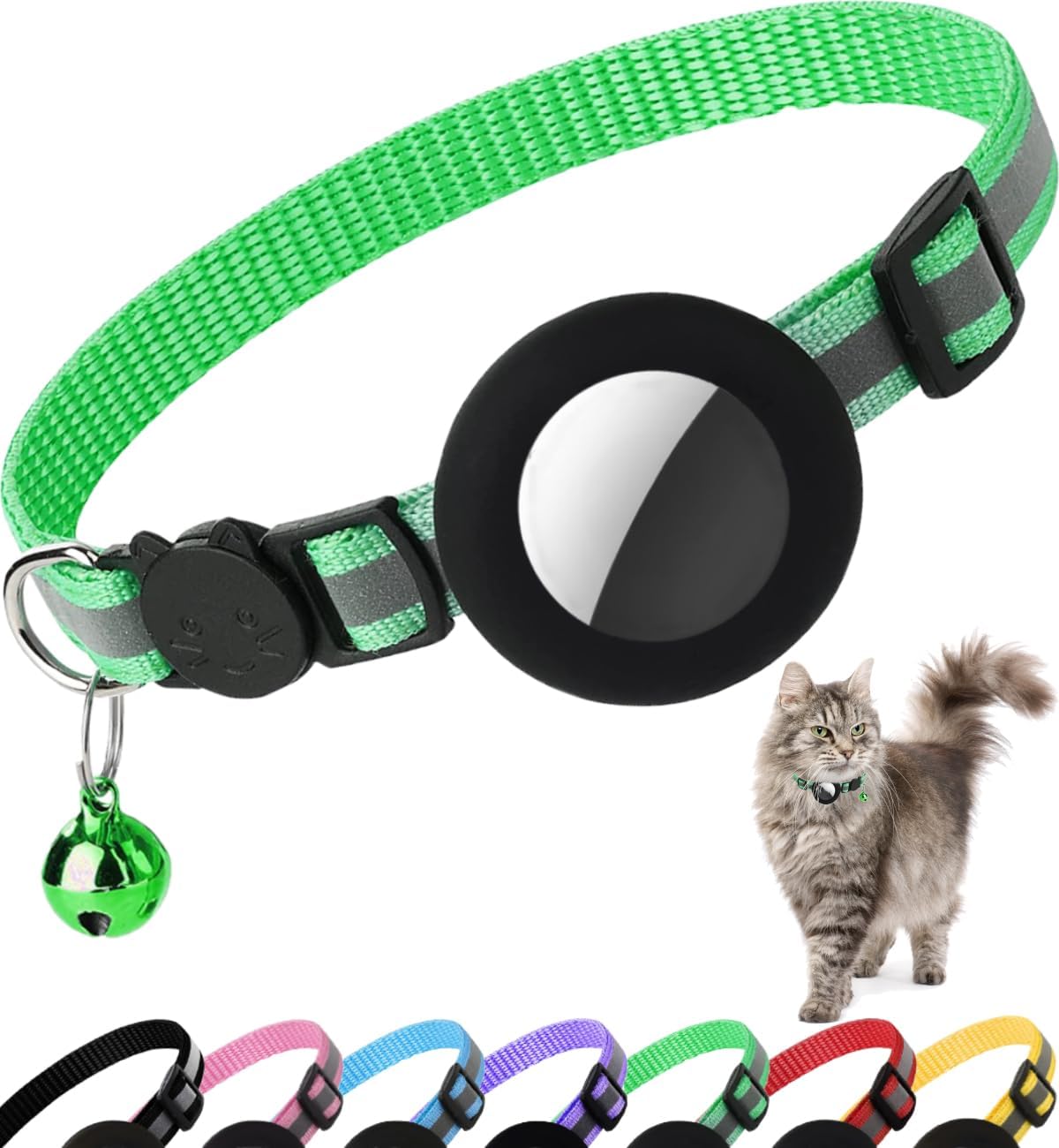 Airtag Cat Collar Breakaway, Reflective Kitten Collar with Apple Air Tag Holder and Bell for Girl Boy Cats, 0.4 Inches in Width and Lightweight(Black) - Image 14