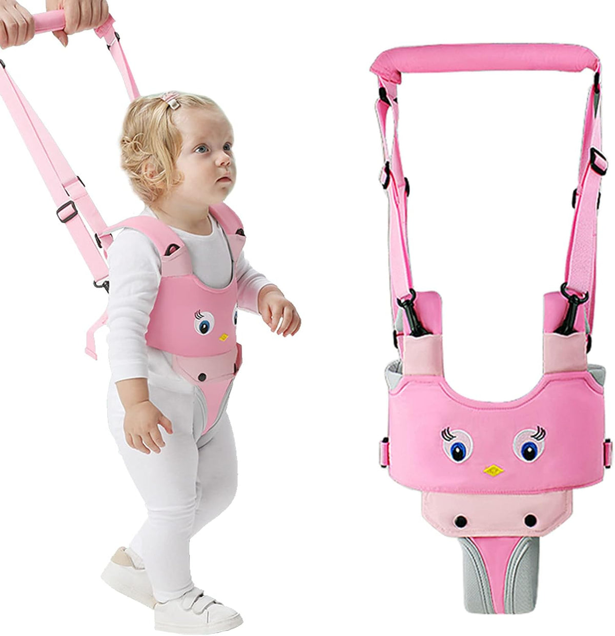 Iulonee baby walker pink handheld toddler harness front view