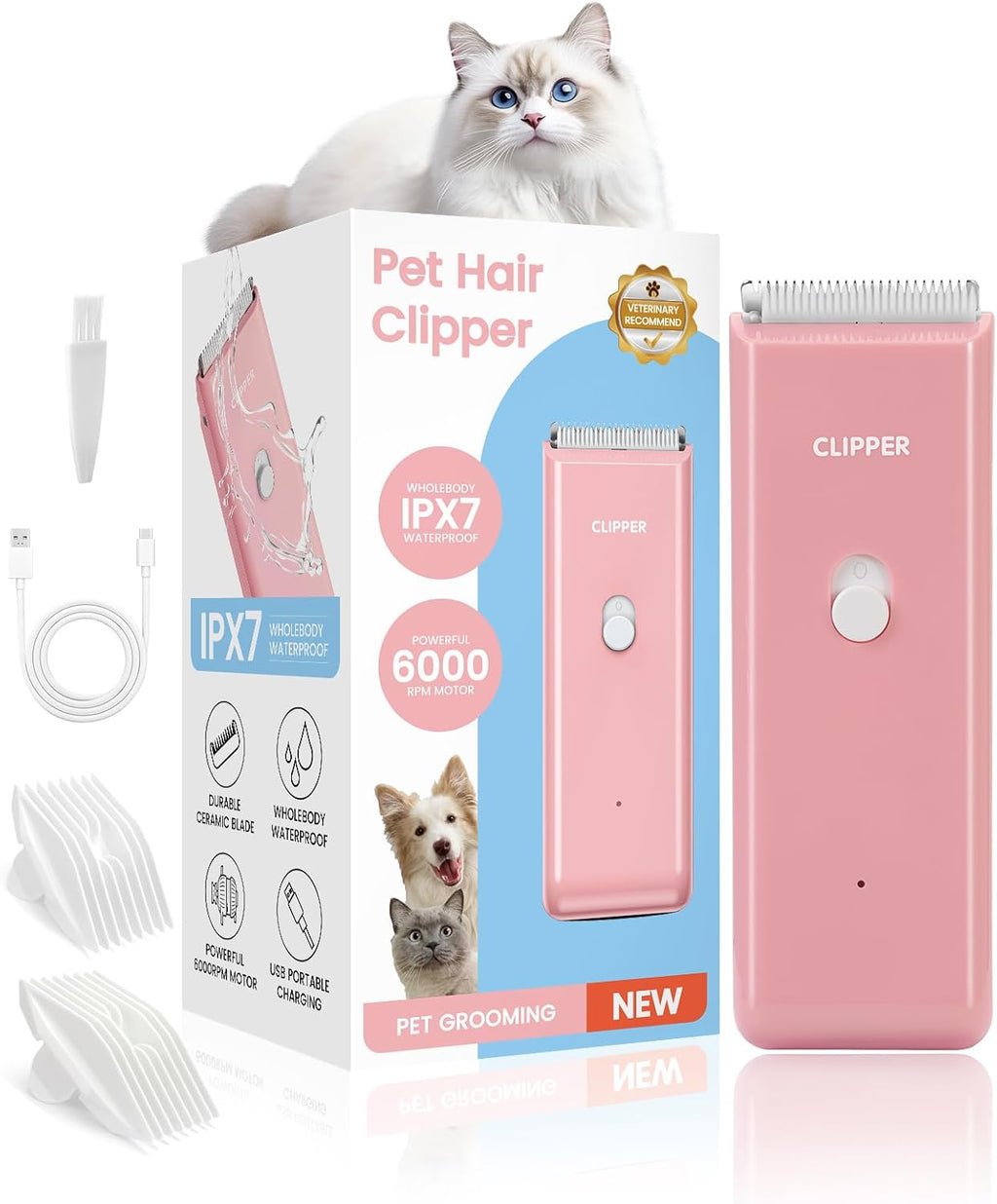 Three pack of waterproof ceramic blades for dog and cat hair clippers