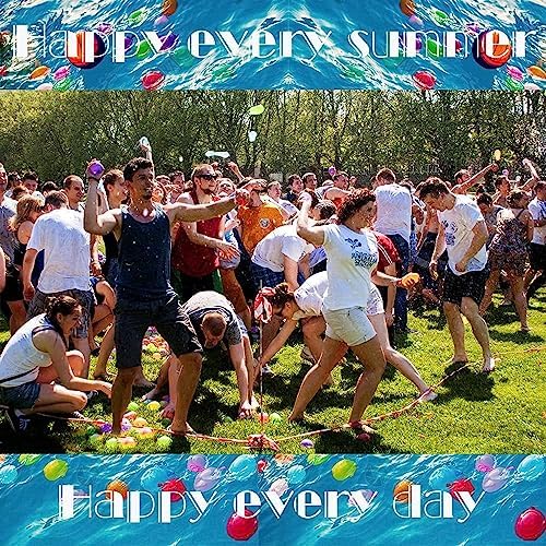 Vibrant multi color self sealing balloons expanding quickly during setup for an outdoor pool party celebration