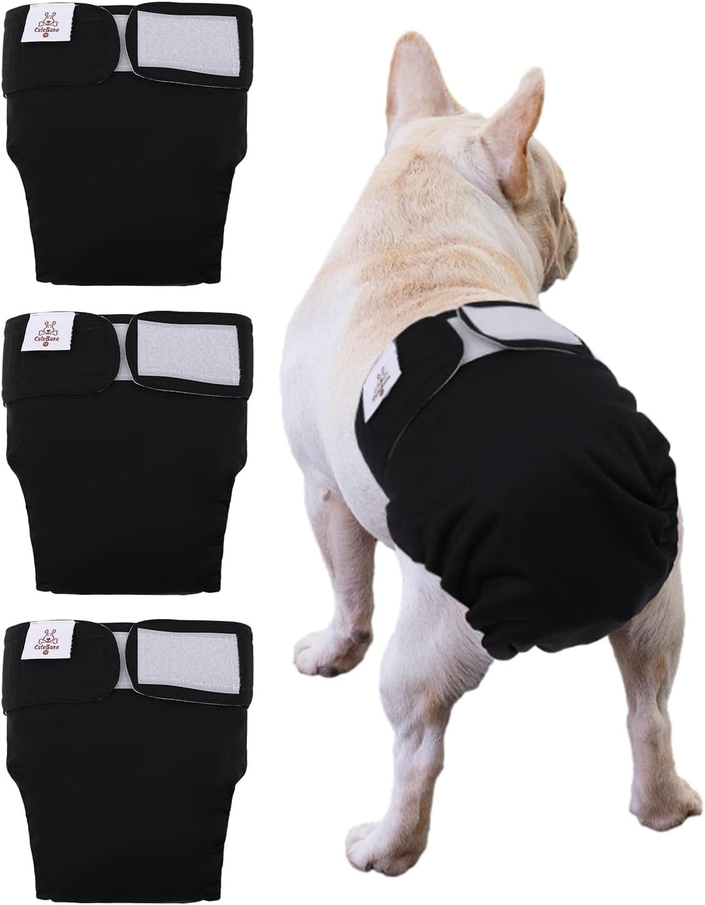 CuteBone Washable Dog Diapers Female No Tail Hole 3 Pack Reusable Doggie Period Training Pants for Docked-Tail Frenchie French Bulldog Boston Terrier Without Tail WWD15M - Image 15