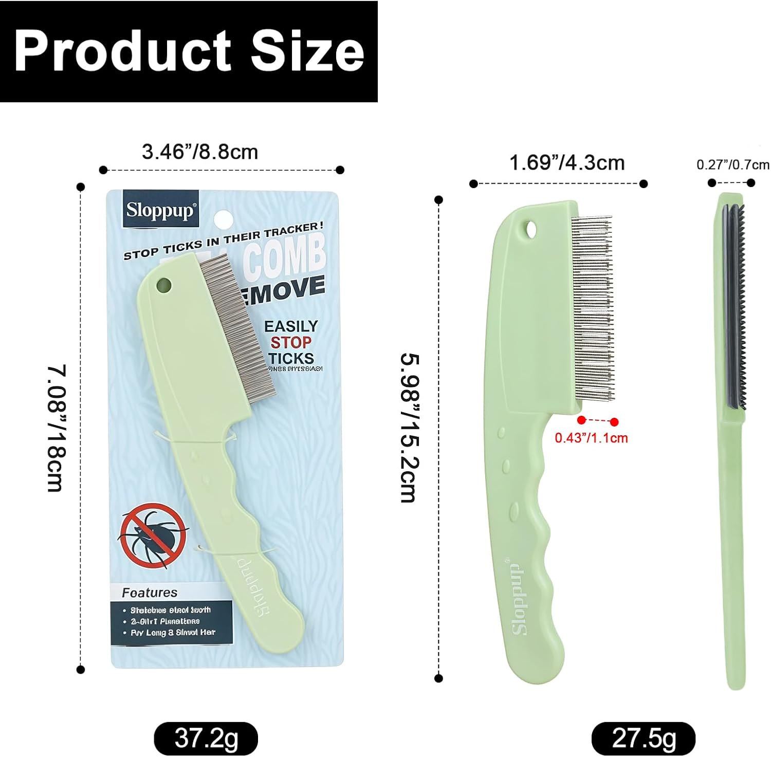 Side profile of HOP Home of Paws flea comb