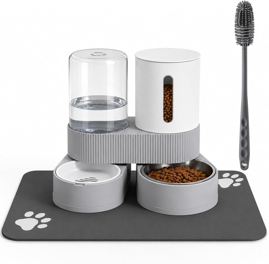 Gravity Cat Feeder 2 Pack Automatic Food Feeder and Water Dispenser Set Detachable Pet Bowl with Silicone Mat for Cats Small Medium Dogs, Large Capacity(Green) - Image 11