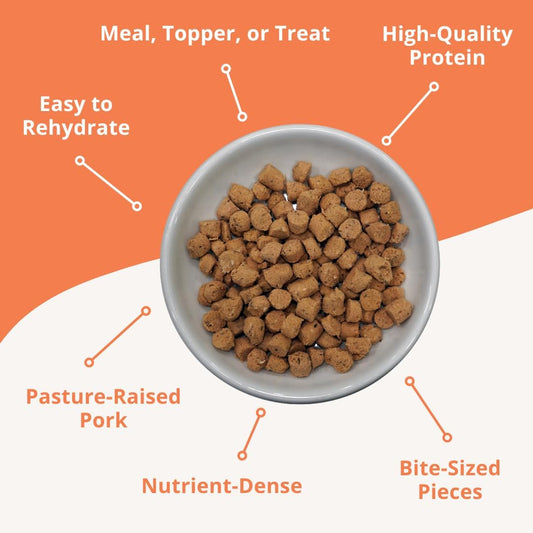 Quest Raw Freeze Dried Cat Food Nuggets Pork Recipe ingredients label side