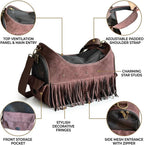 Side profile of breathable mesh pet carrier purse for small dogs
