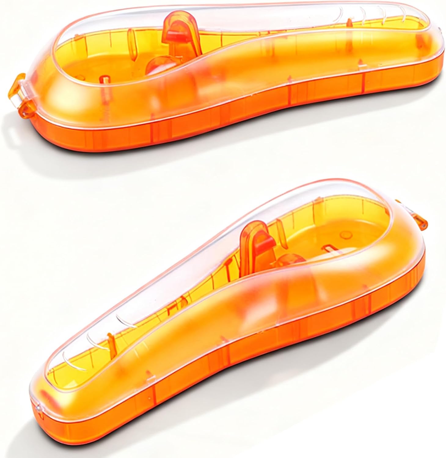 LinMei manual razor travel case front view showing the vibrant orange plastic finish.