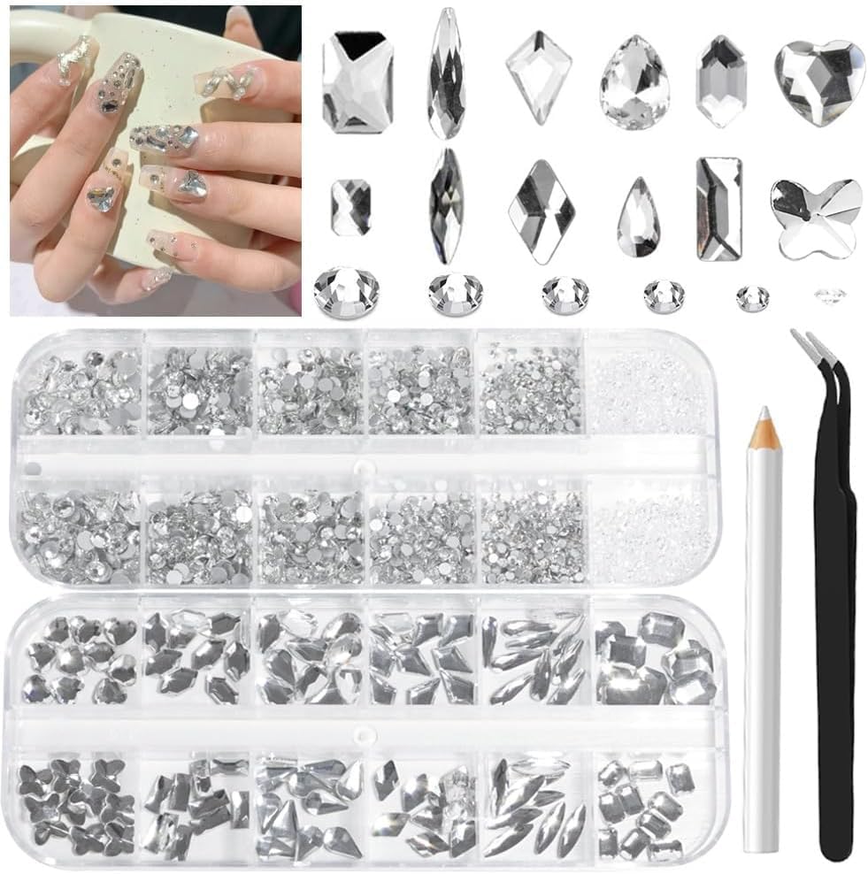 Alociam 2680 pieces white nail rhinestones set front view