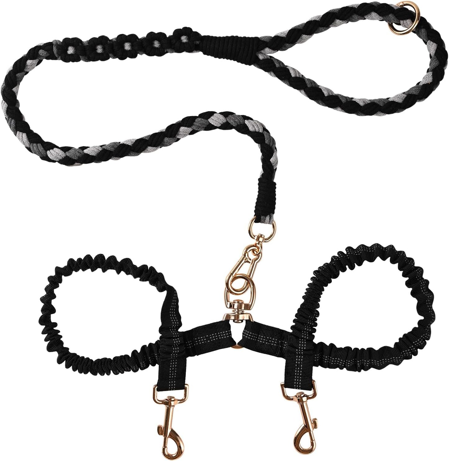 Double Dog Leash - Tangle-Free Dual Leash with 360 degrees Swivel, Shock Absorbing Bungee, Reflective Stitching & Hand-Braided Main Rope (Supports Up to 440 lbs, Pink) - Image 10