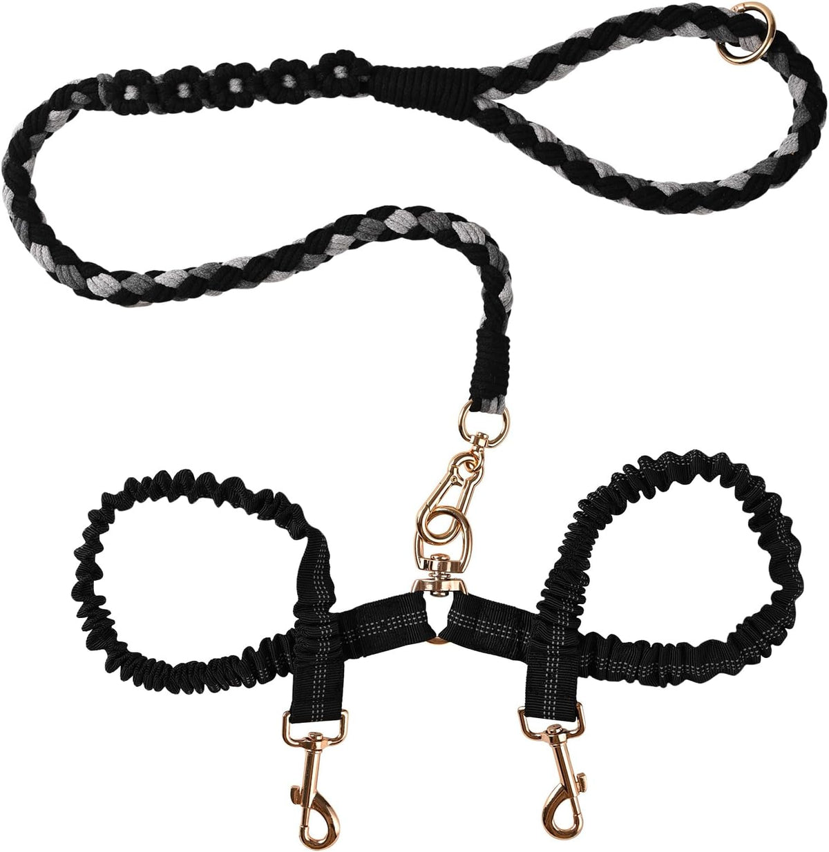 Double Dog Leash - Tangle-Free Dual Leash with 360 degrees Swivel, Shock Absorbing Bungee, Reflective Stitching & Hand-Braided Main Rope (Supports Up to 440 lbs, Pink) - Image 10