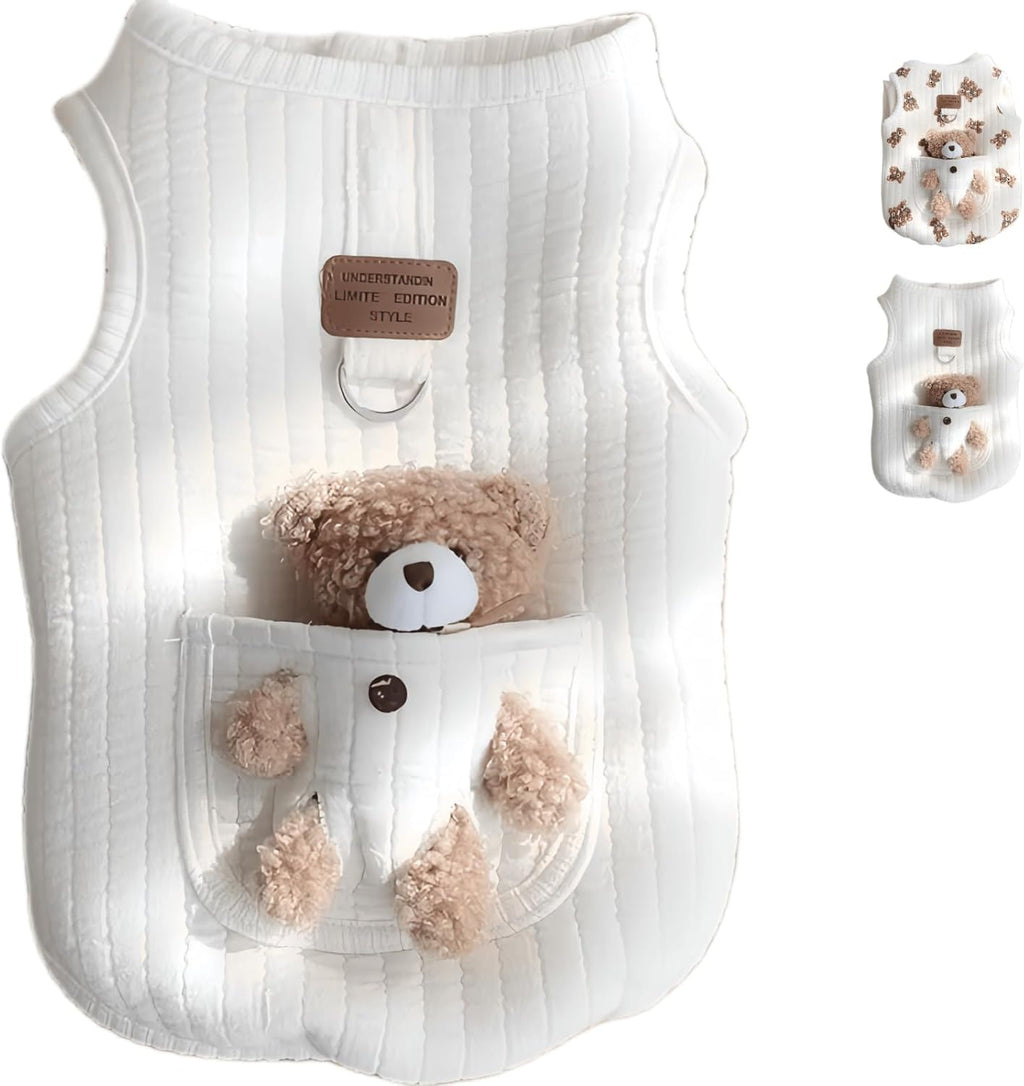 Cute Pet Apparel Plush Bear Pattern Cartoon Dog Clothes All Season Sleeveless Puppy Kitten Pullover Soft Skin-Friendly (White2, M (4.4-7.7lbs)) - Image 9