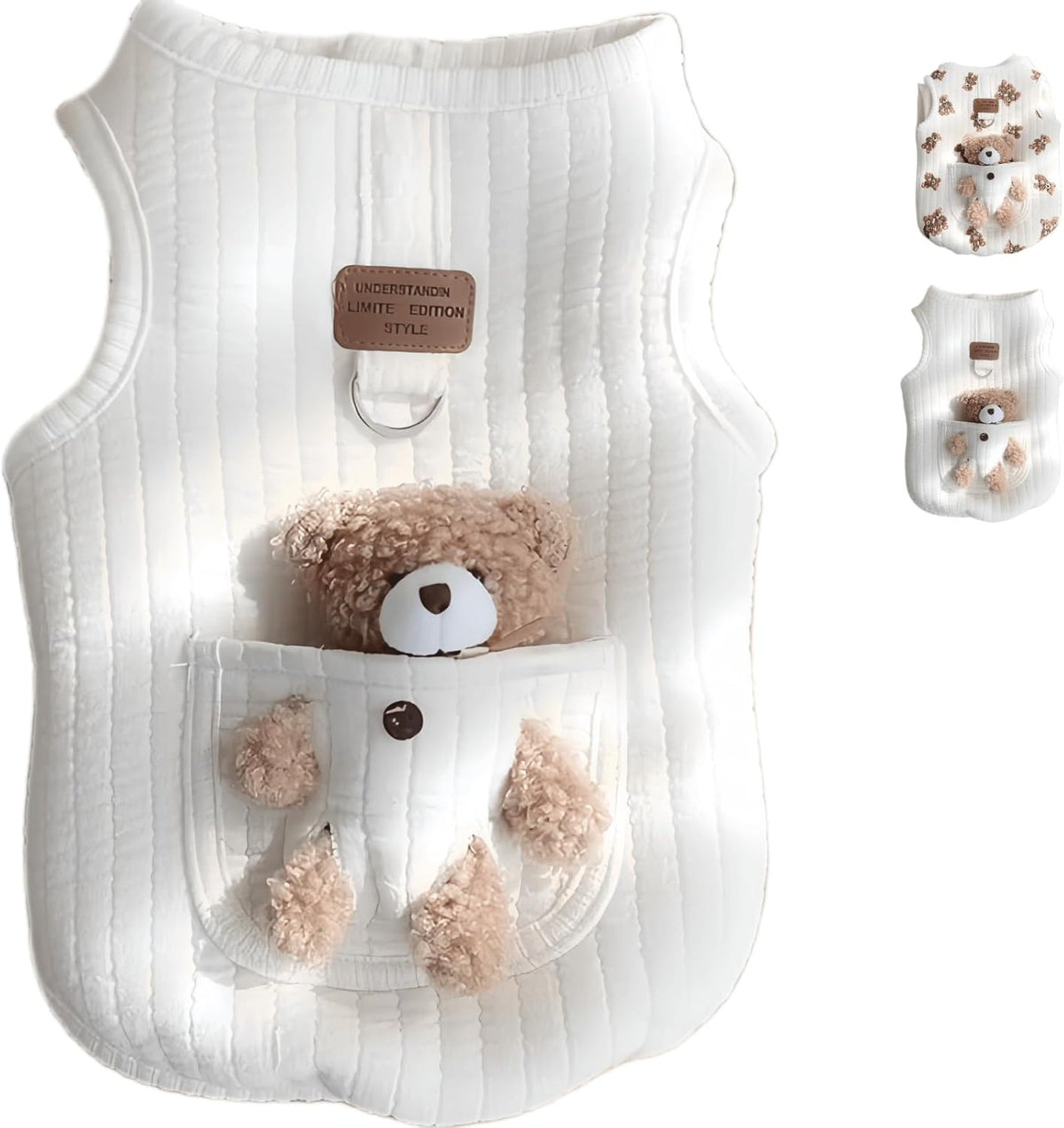 Cute Pet Apparel Plush Bear Pattern Cartoon Dog Clothes All Season Sleeveless Puppy Kitten Pullover Soft Skin-Friendly (White2, M (4.4-7.7lbs)) - Image 9