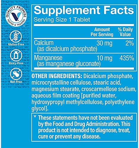 The Vitamin Shoppe Manganese 10mg supplement label details