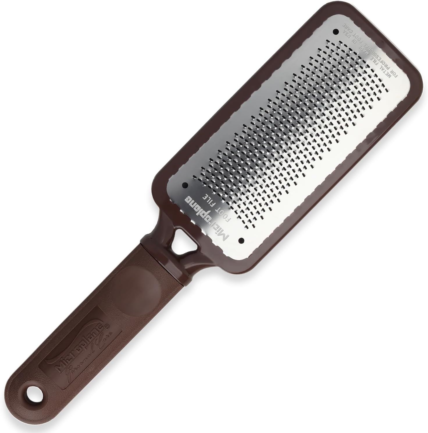 Microplane Colossal Pedicure Rasp Foot File brown color front view premium callus remover tool