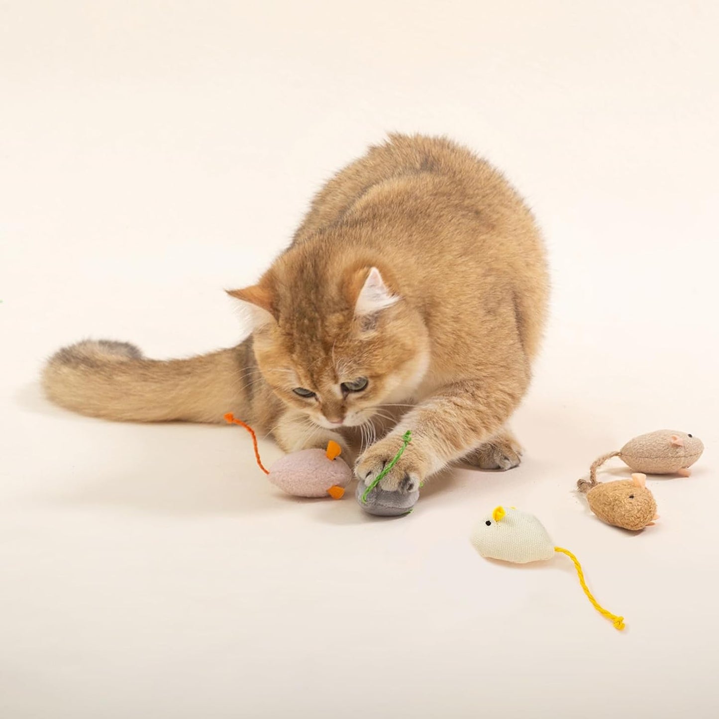 Close up of soft textured catnip mouse toy for solo batting play